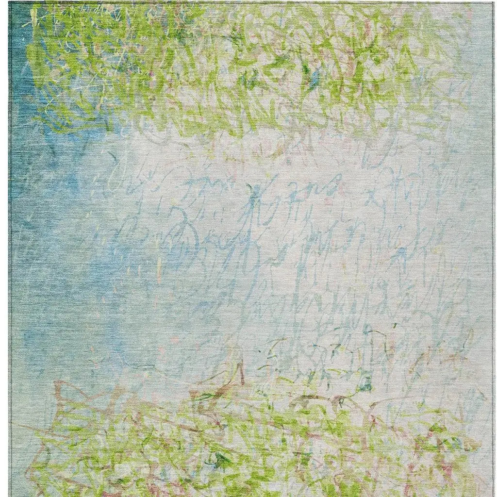 8' X 10' Lime Green And Ivory Abstract Washable Indoor Outdoor Area Rug Homeroots Outdoor