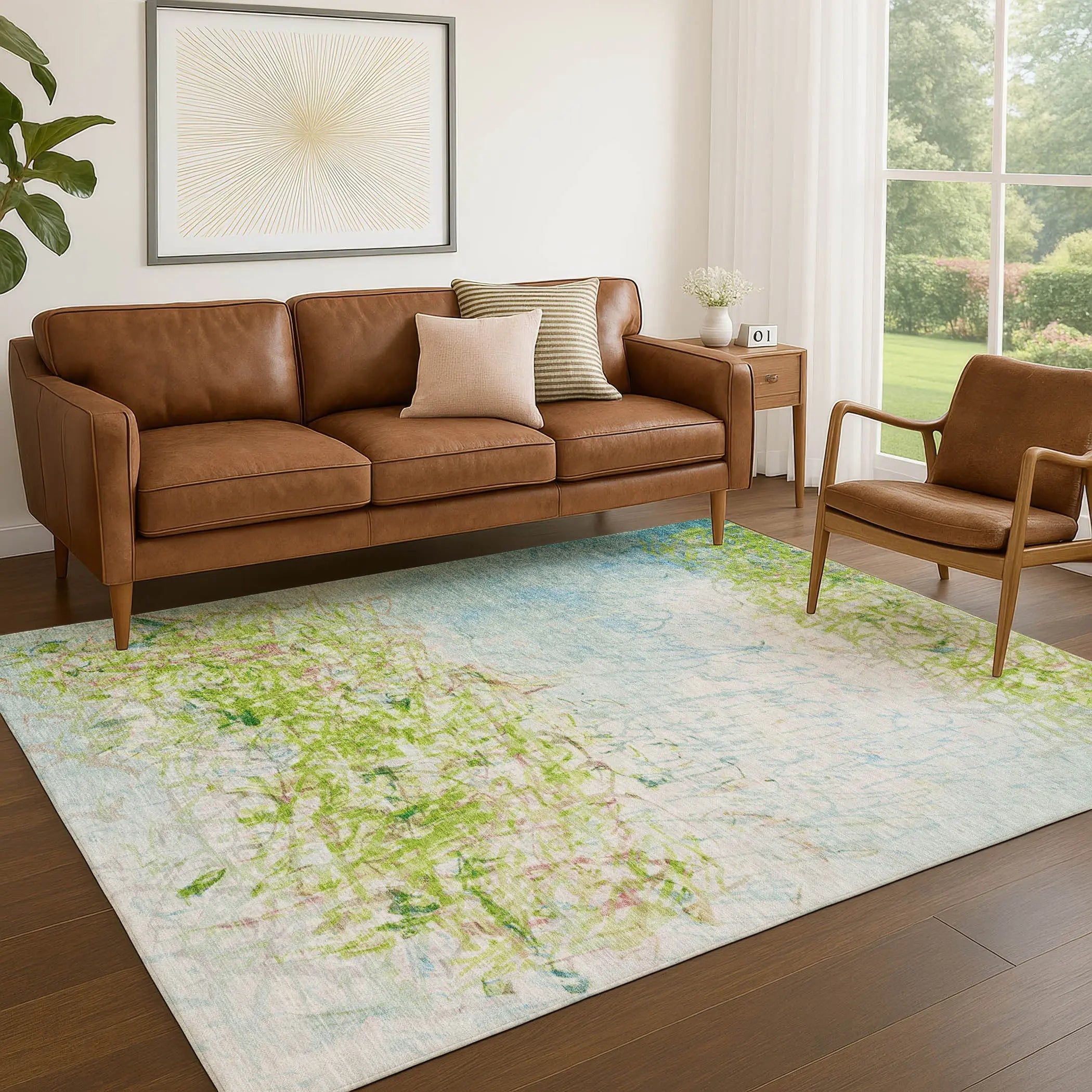 8' X 10' Lime Green And Ivory Abstract Washable Indoor Outdoor Area Rug Homeroots Outdoor