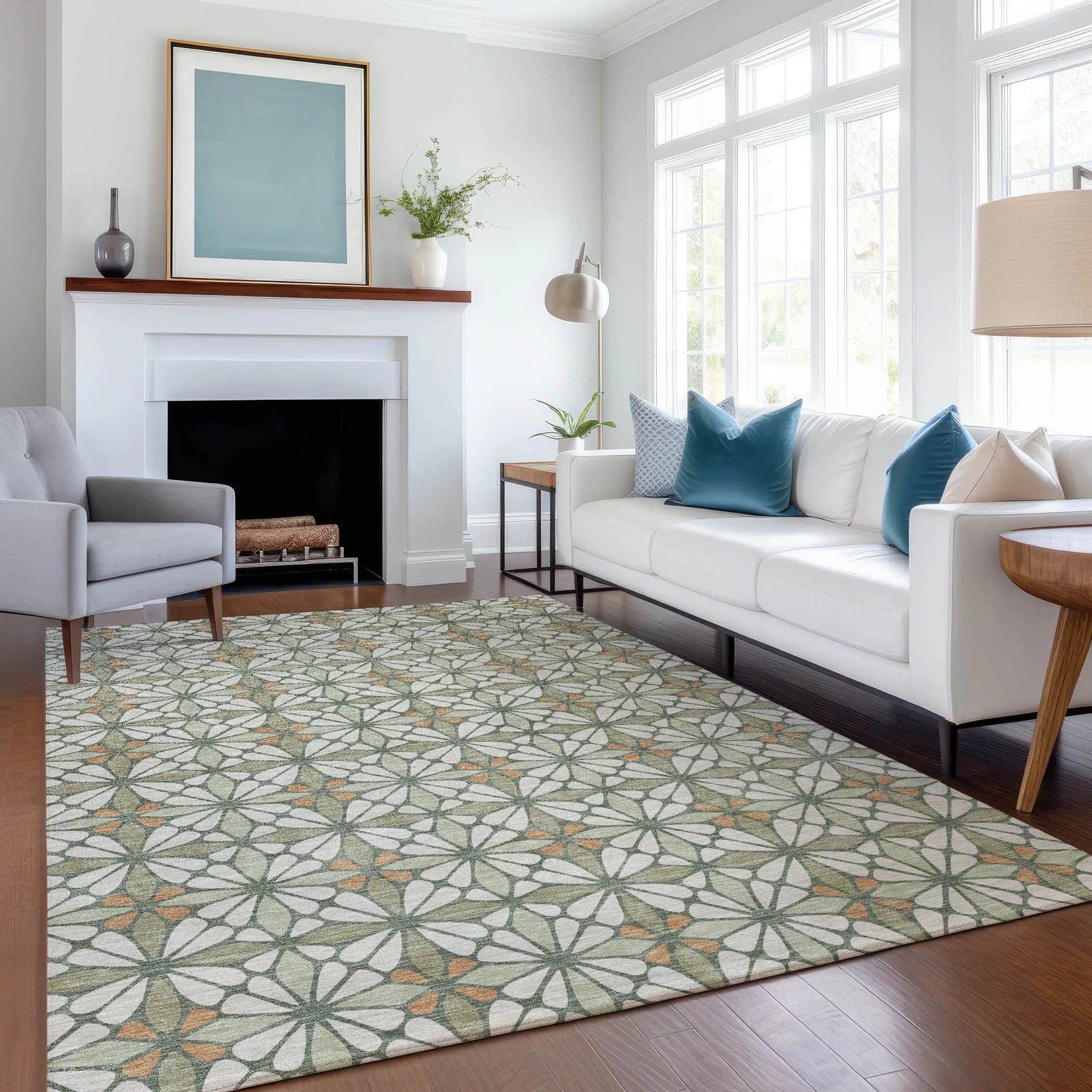 8' X 10' Linen And Beige Geometric Washable Indoor Outdoor Area Rug Homeroots Outdoor