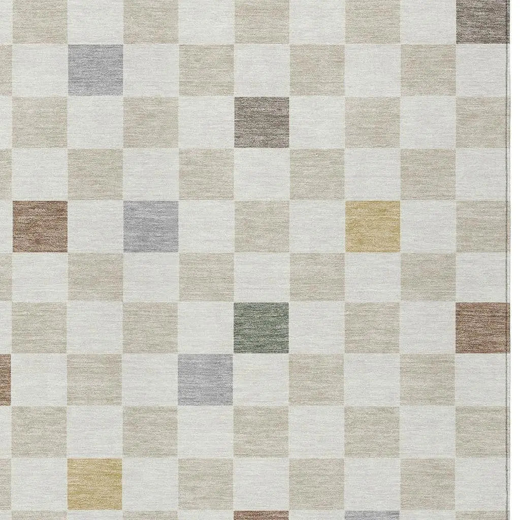 8' X 10' Linen And Black Geometric Washable Indoor Outdoor Area Rug Homeroots Outdoor