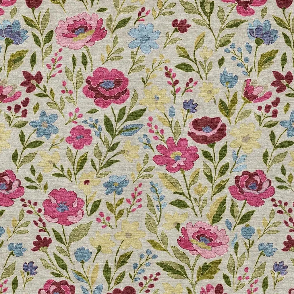 8' X 10' Linen And Blush Floral Washable Indoor Outdoor Area Rug Homeroots Outdoor