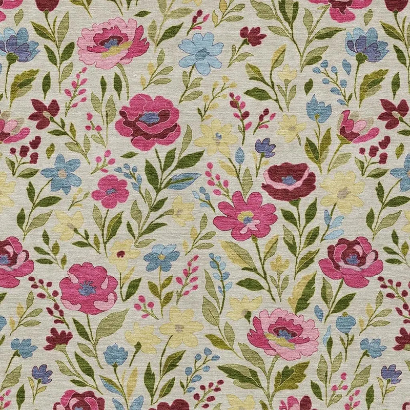 8' X 10' Linen And Blush Floral Washable Indoor Outdoor Area Rug Homeroots Outdoor