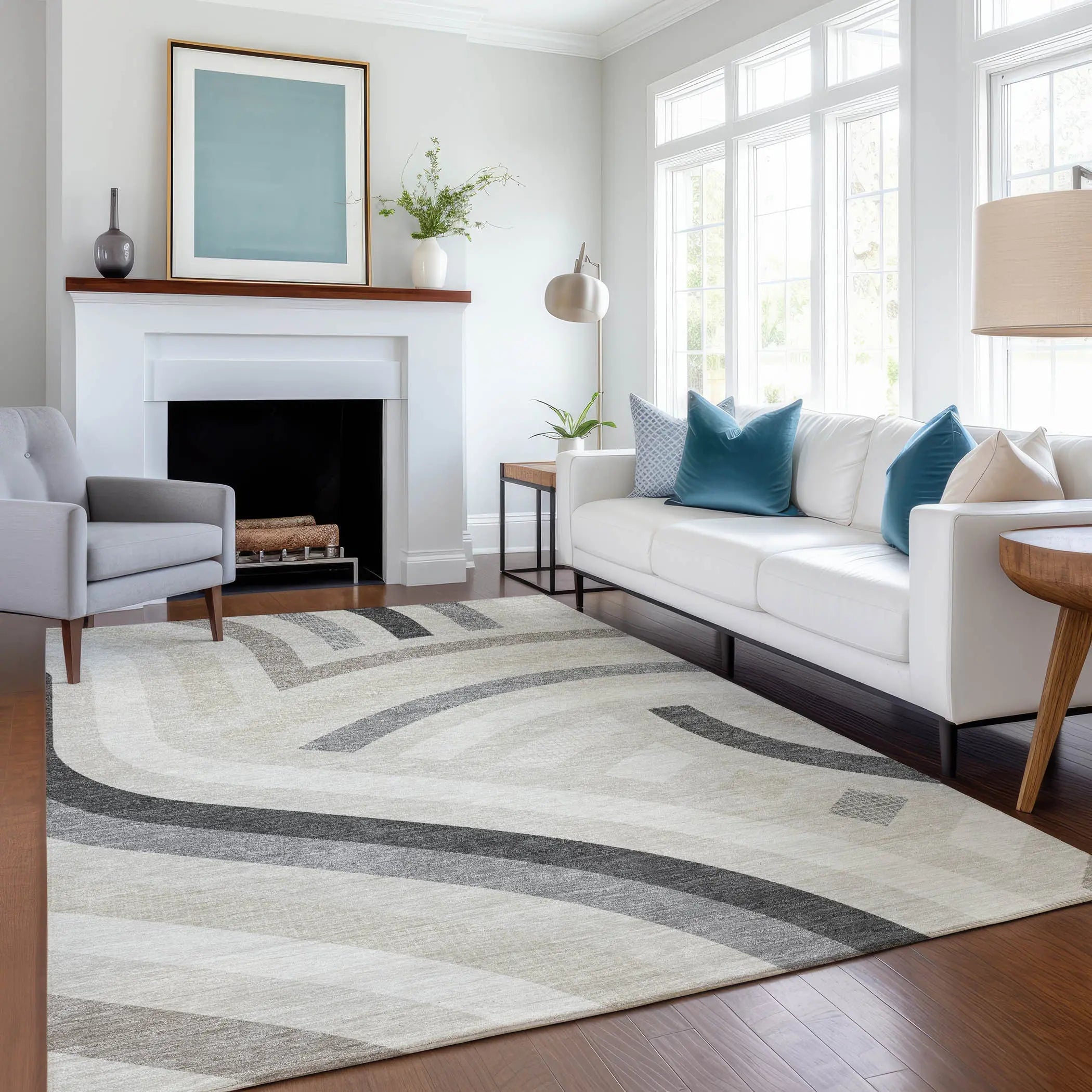 8' X 10' Linen And Ivory Abstract Washable Indoor Outdoor Area Rug Homeroots Outdoor