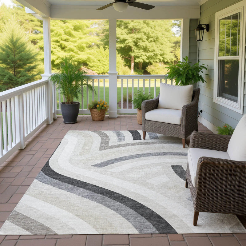 8' X 10' Linen And Ivory Abstract Washable Indoor Outdoor Area Rug Homeroots Outdoor