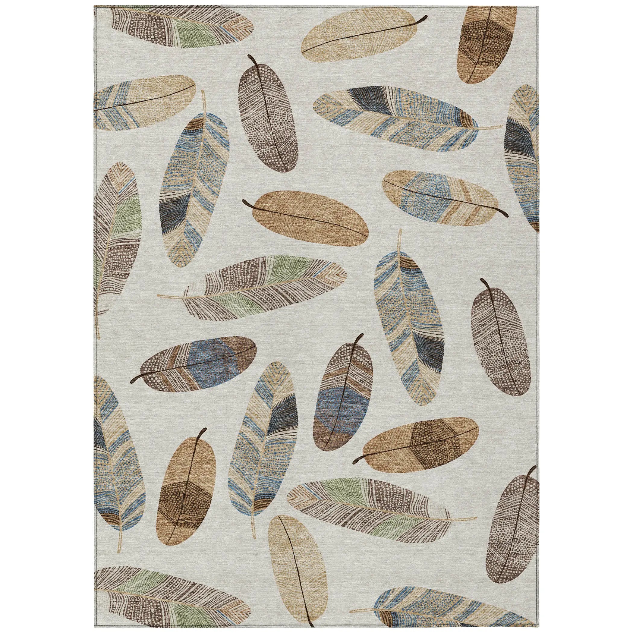 8' X 10' Linen And Ivory Botanical Leaves Washable Indoor Outdoor Area Rug Homeroots Outdoor