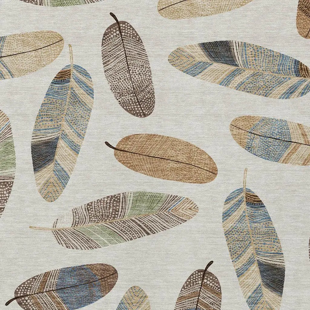 8' X 10' Linen And Ivory Botanical Leaves Washable Indoor Outdoor Area Rug Homeroots Outdoor