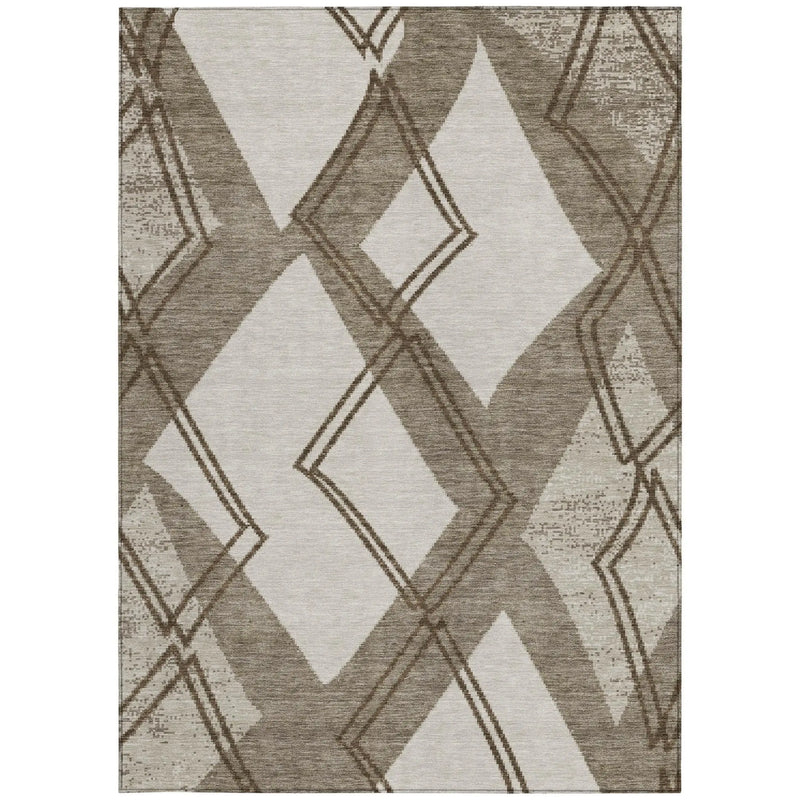 8' X 10' Linen And Ivory Geometric Washable Indoor Outdoor Area Rug Homeroots Outdoor