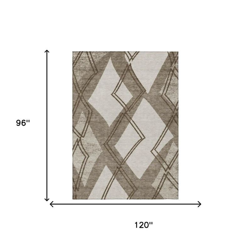 8' X 10' Linen And Ivory Geometric Washable Indoor Outdoor Area Rug Homeroots Outdoor