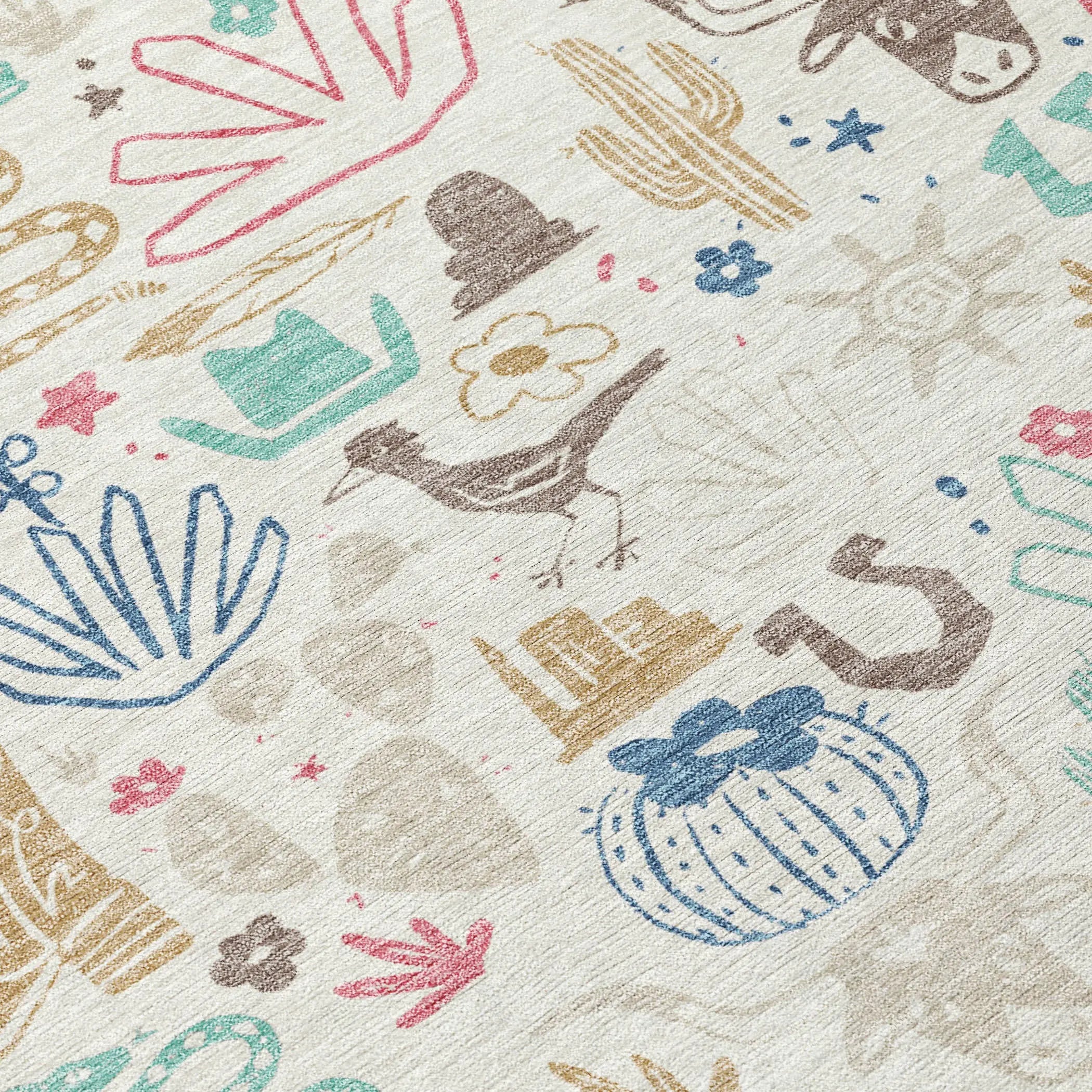 8' X 10' Linen And Pink Cactus Washable Indoor Outdoor Area Rug Homeroots Outdoor
