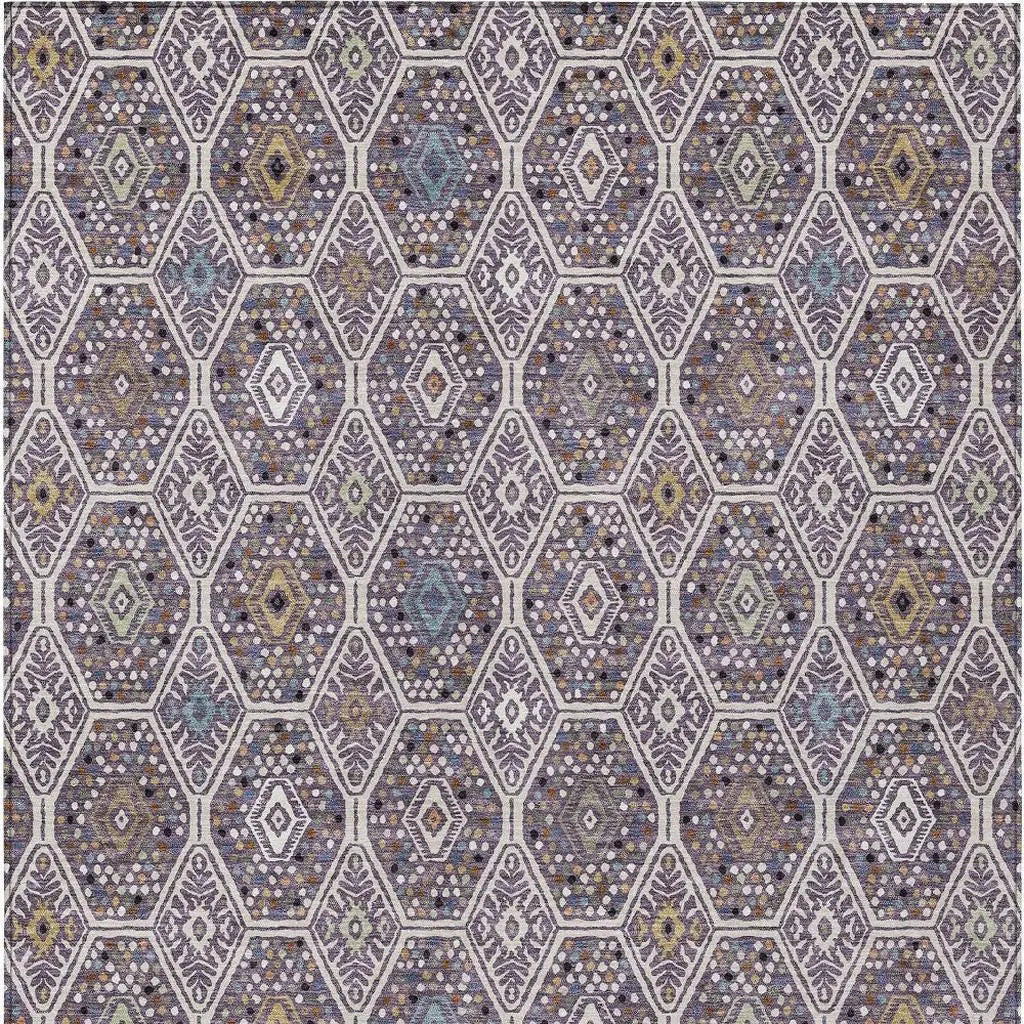8' X 10' Linen And Plum Geometric Washable Indoor Outdoor Area Rug Homeroots Outdoor