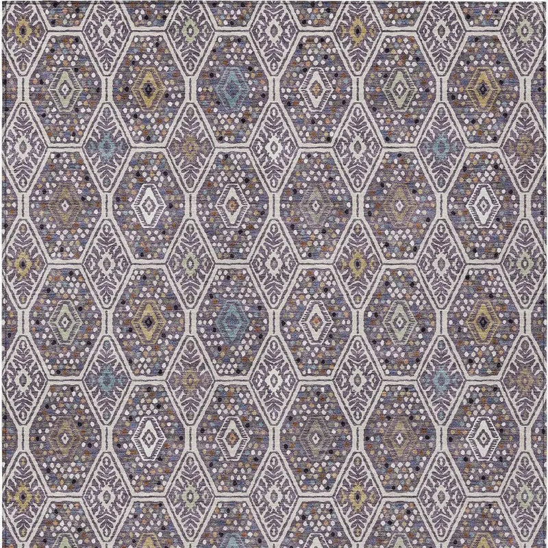 8' X 10' Linen And Plum Geometric Washable Indoor Outdoor Area Rug Homeroots Outdoor
