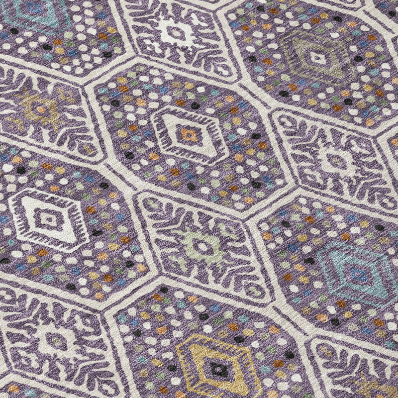 8' X 10' Linen And Plum Geometric Washable Indoor Outdoor Area Rug Homeroots Outdoor