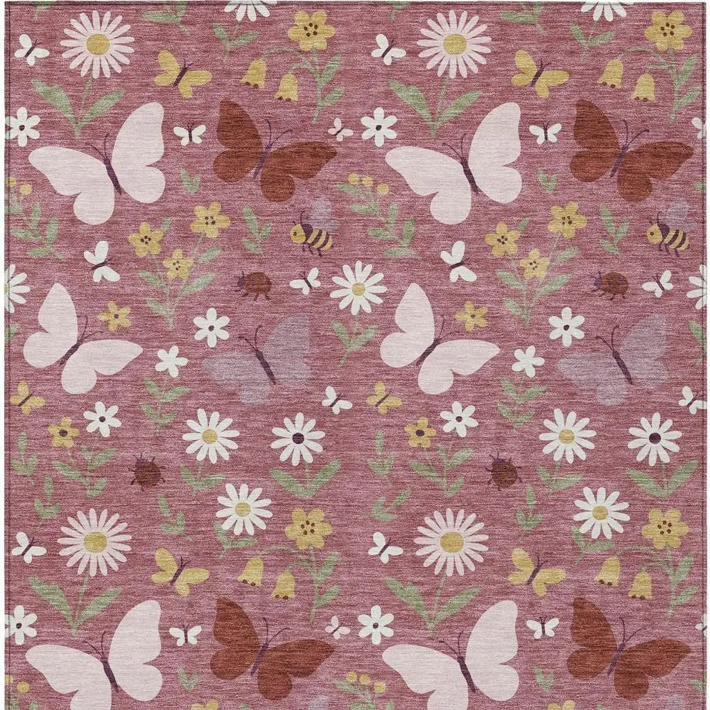 8' X 10' Mauve And Pink Abstract Washable Indoor Outdoor Area Rug Homeroots Outdoor