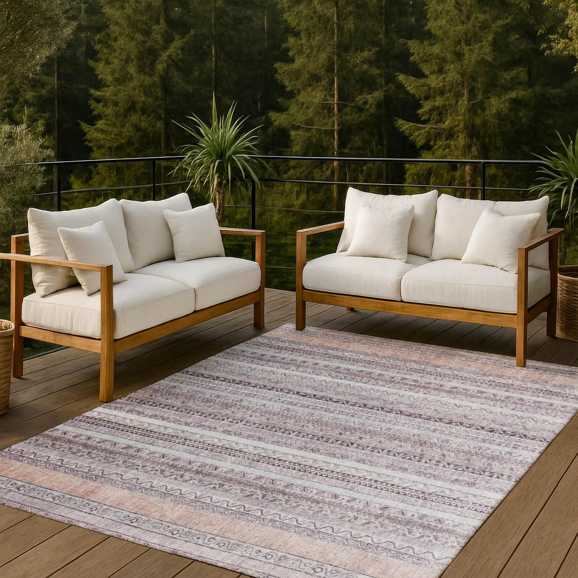 8' X 10' Mauve And Pink Striped Washable Indoor Outdoor Area Rug Homeroots Outdoor