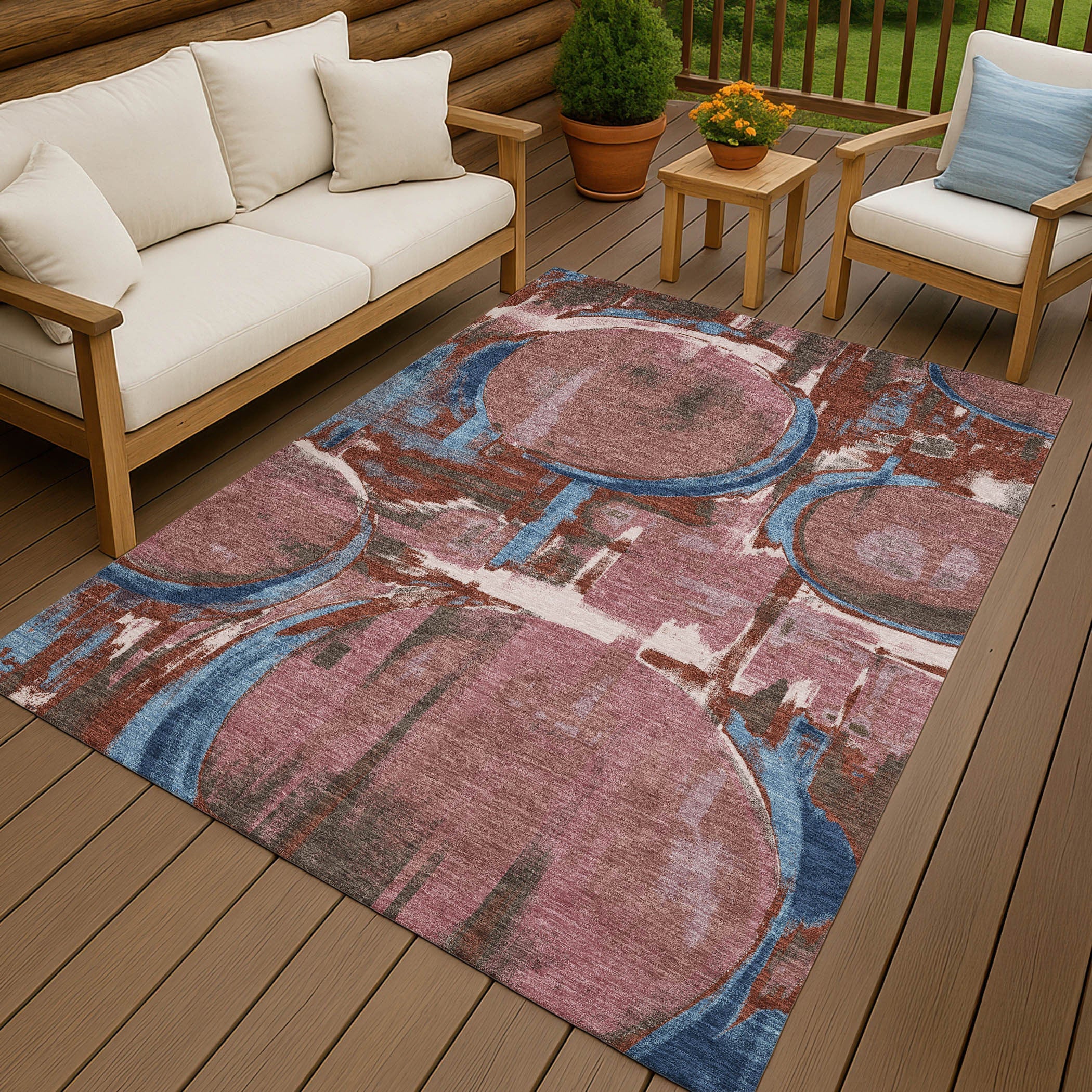 8' X 10' Merlot And Red Abstract Washable Indoor Outdoor Area Rug Homeroots Outdoor