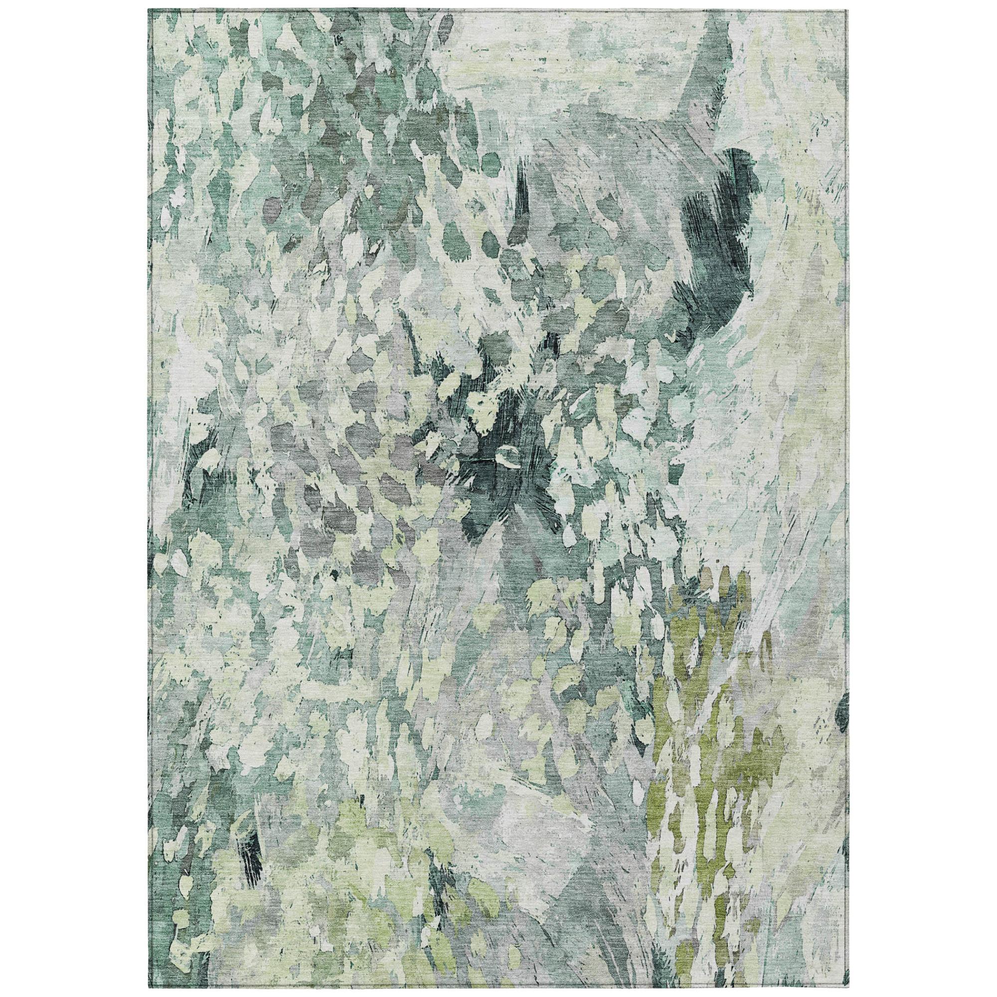 8' X 10' Mint Green And Green Abstract Washable Indoor Outdoor Area Rug Homeroots Outdoor