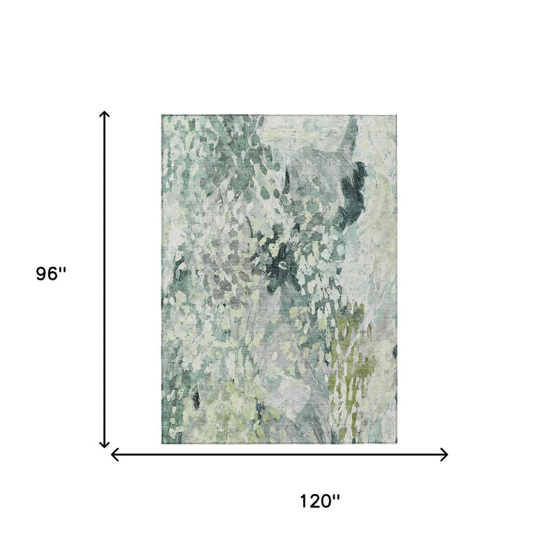 8' X 10' Mint Green And Green Abstract Washable Indoor Outdoor Area Rug Homeroots Outdoor