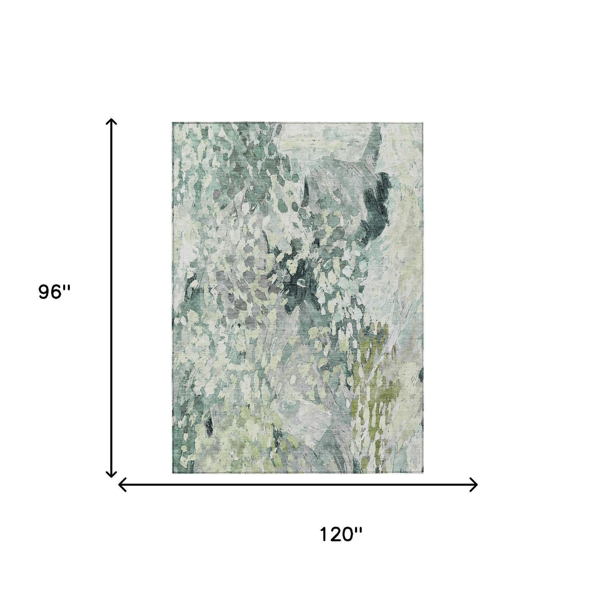 8' X 10' Mint Green And Green Abstract Washable Indoor Outdoor Area Rug Homeroots Outdoor