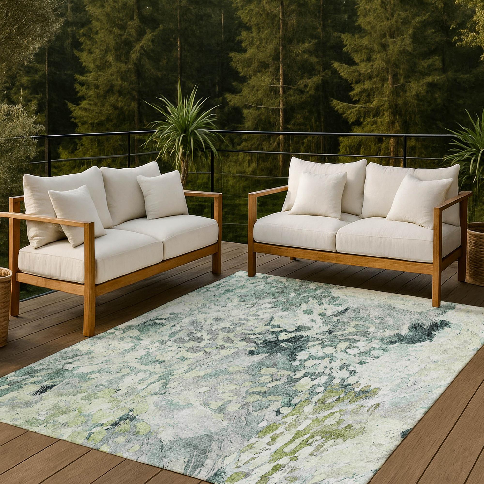 8' X 10' Mint Green And Green Abstract Washable Indoor Outdoor Area Rug Homeroots Outdoor