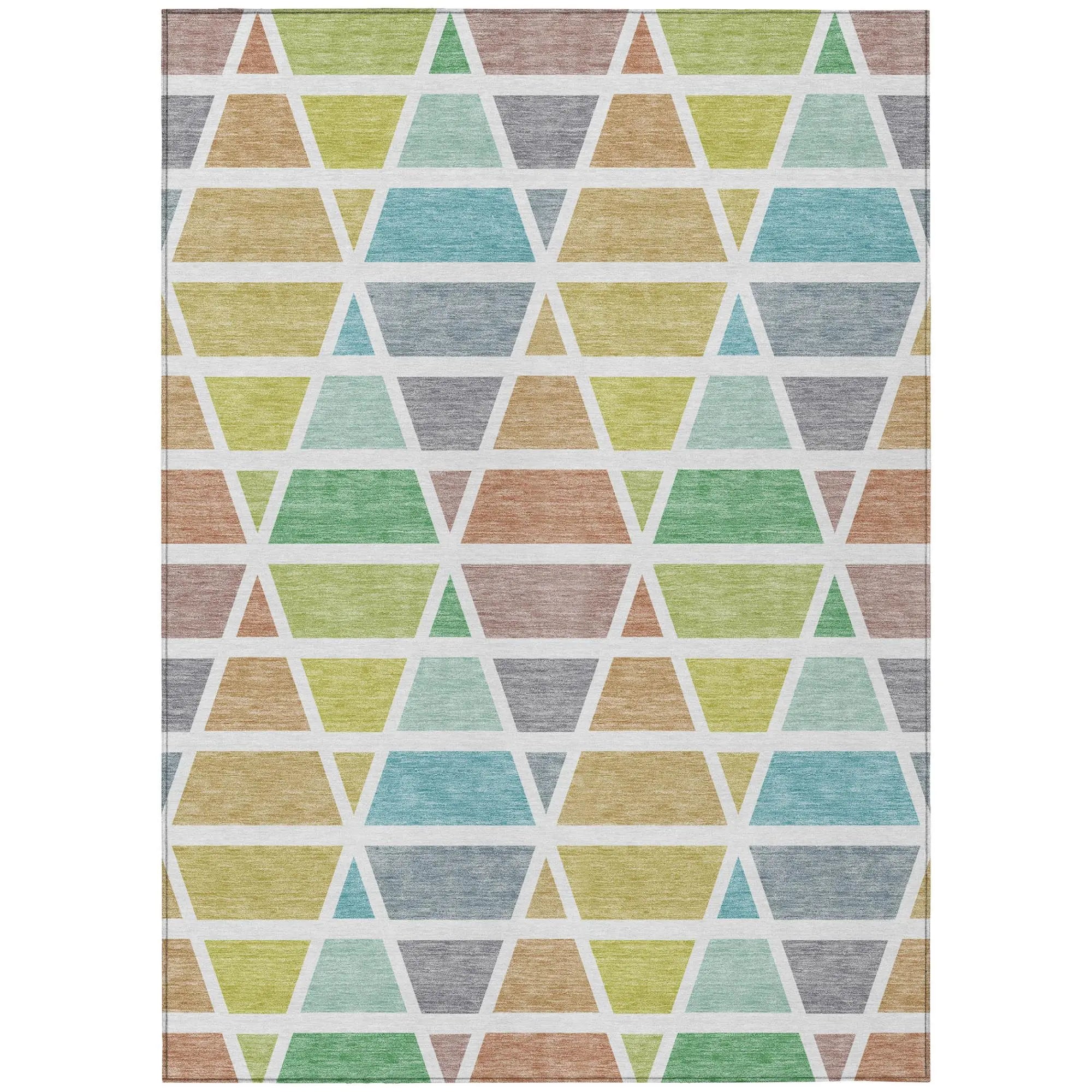 8' X 10' Mint Green And Green Geometric Washable Indoor Outdoor Area Rug Homeroots Outdoor