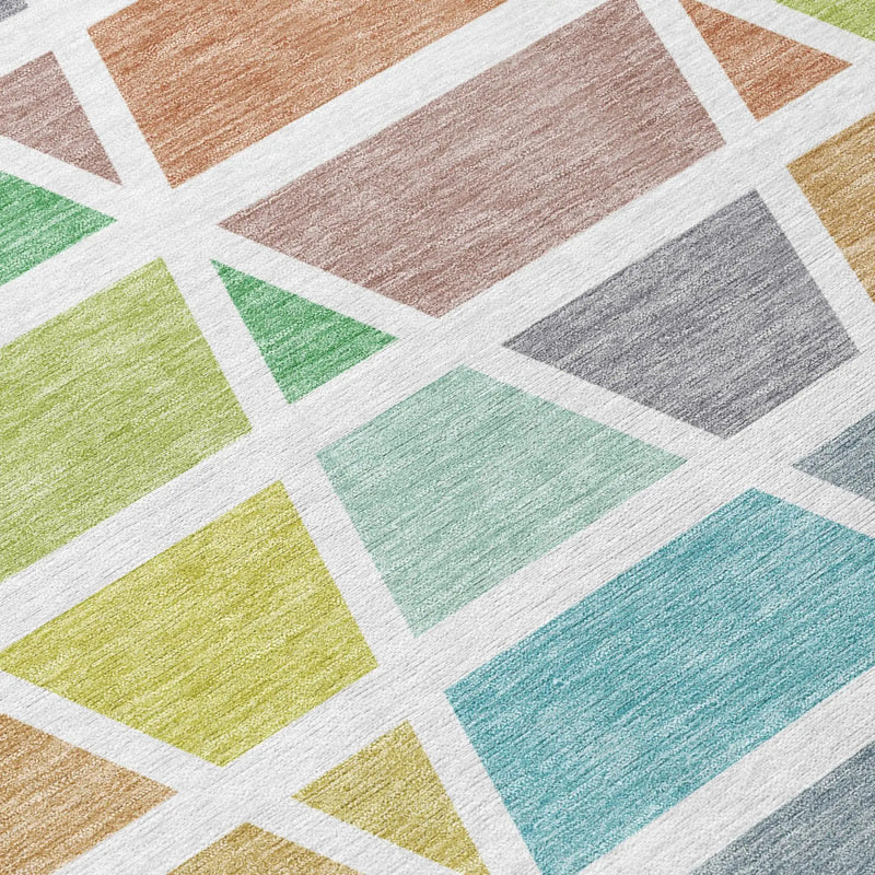 8' X 10' Mint Green And Green Geometric Washable Indoor Outdoor Area Rug Homeroots Outdoor
