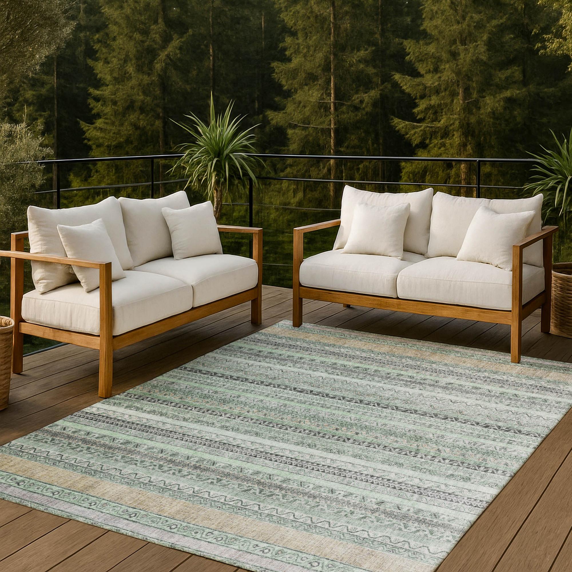 8' X 10' Mint Green And Green Striped Washable Indoor Outdoor Area Rug Homeroots Outdoor