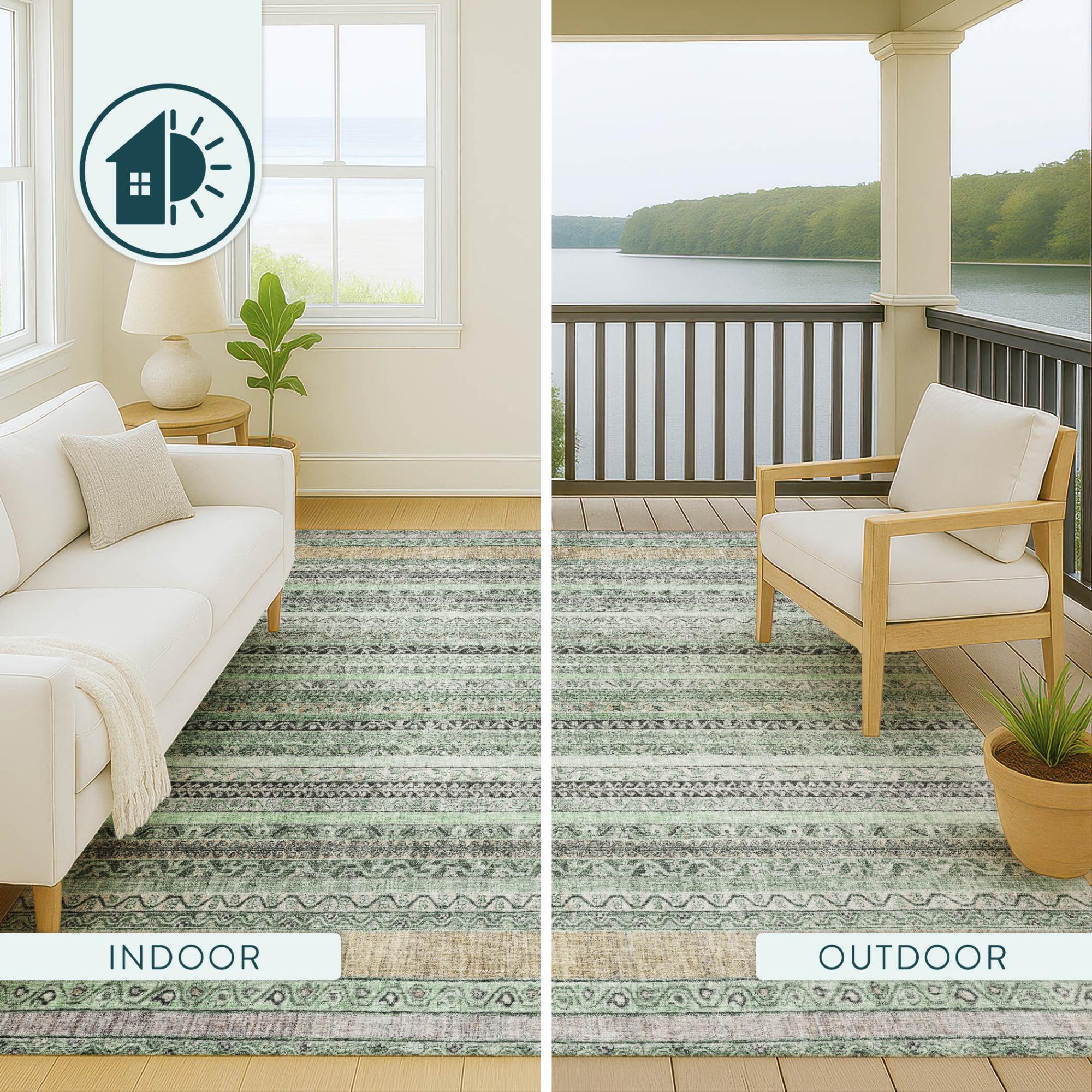 8' X 10' Mint Green And Green Striped Washable Indoor Outdoor Area Rug Homeroots Outdoor