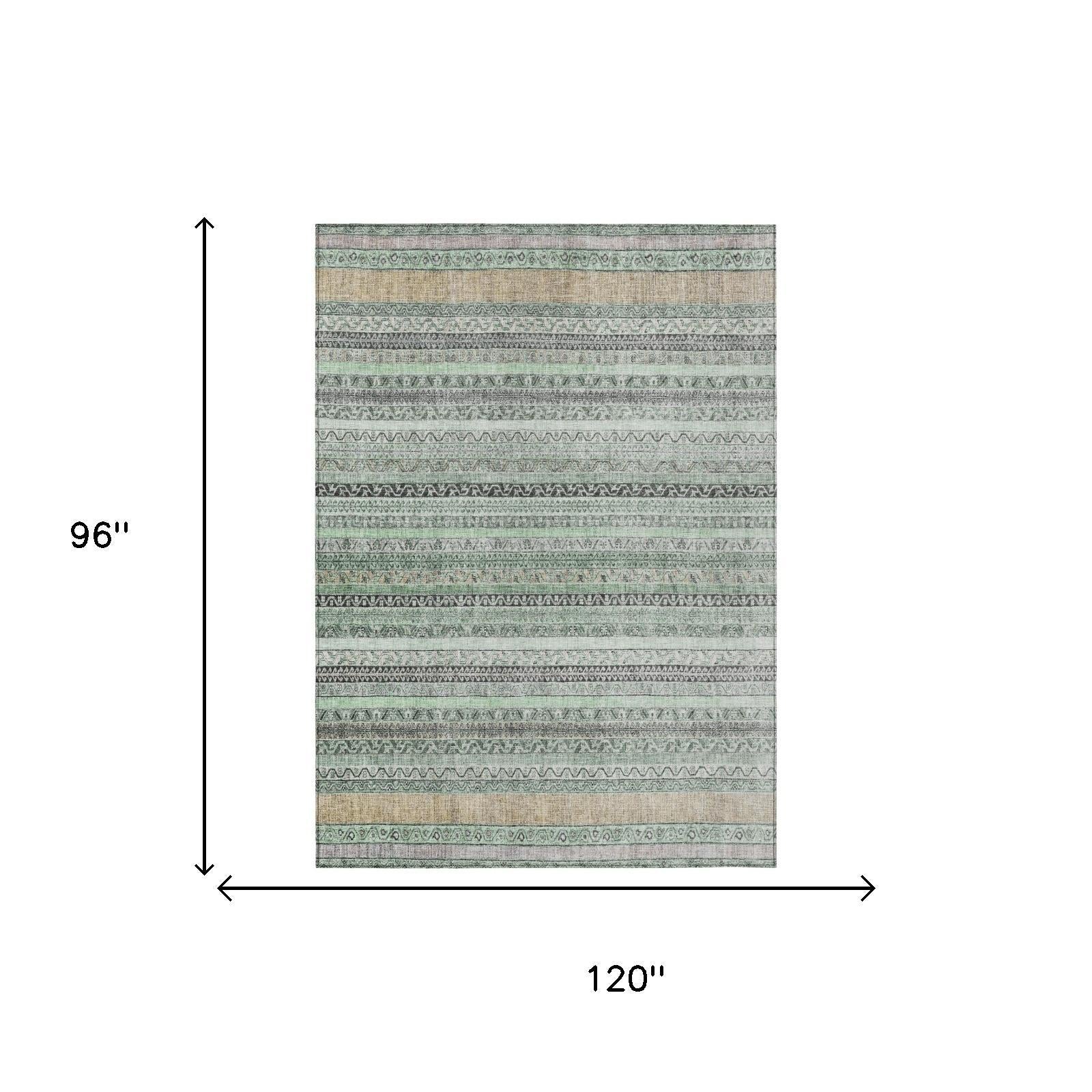 8' X 10' Mint Green And Green Striped Washable Indoor Outdoor Area Rug Homeroots Outdoor