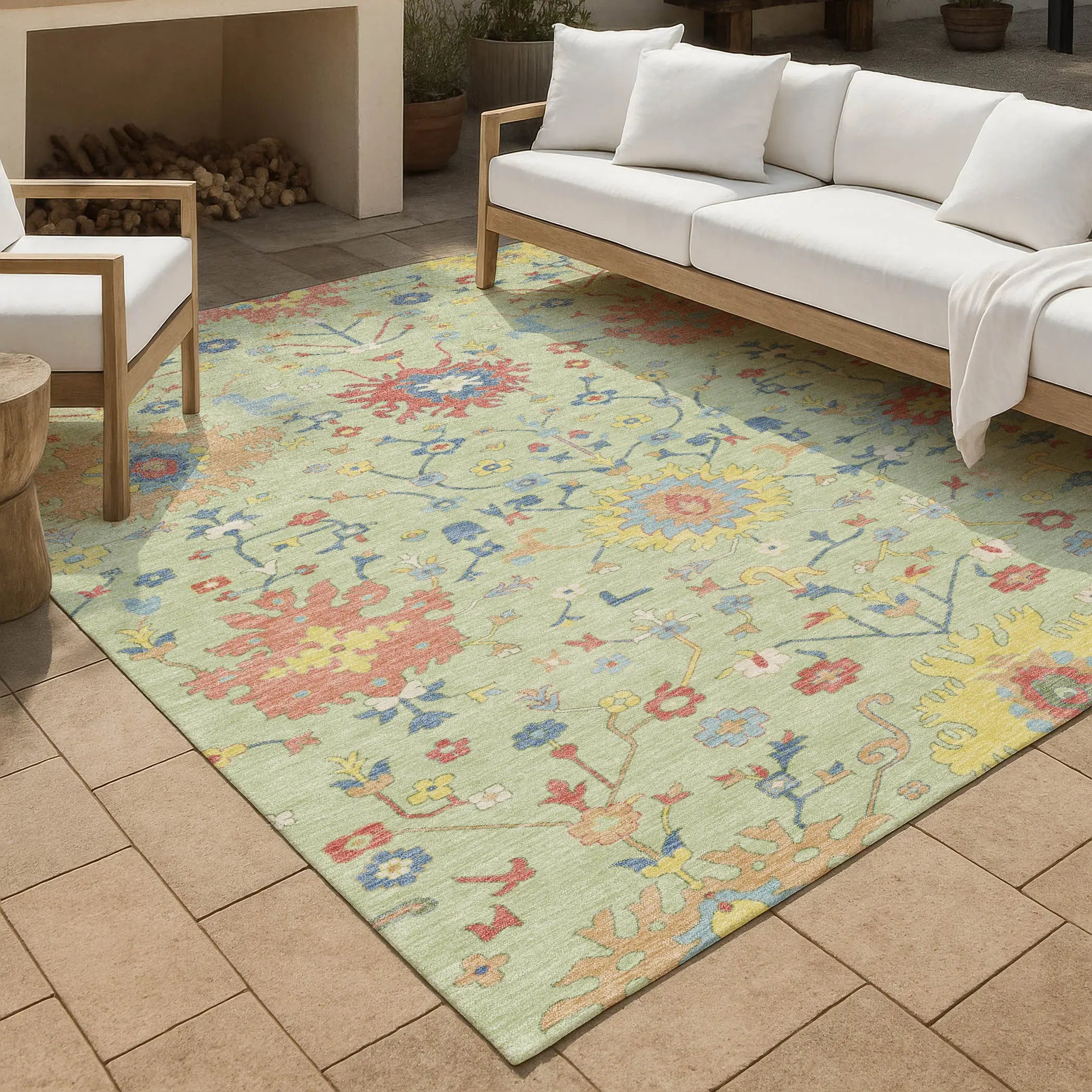 8' X 10' Mint Green And Salmon Faux Bois Washable Indoor Outdoor Area Rug Homeroots Outdoor