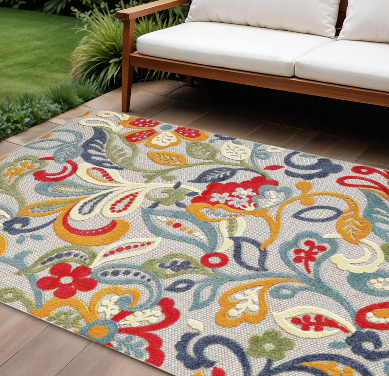 8’ X 10’ Multicolor Jacobean Floral Indoor Outdoor Area Rug Homeroots Outdoor