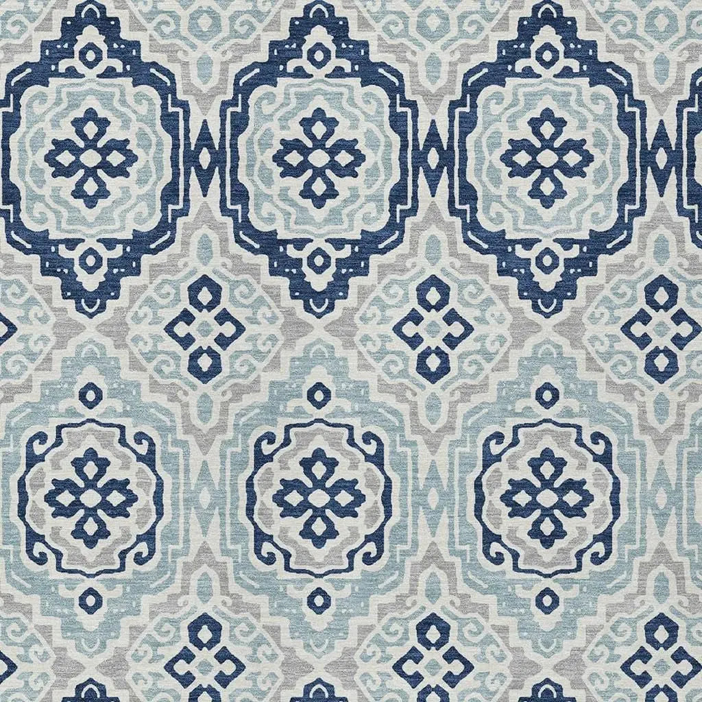 8' X 10' Navy Blue And Aqua Tribal Washable Indoor Outdoor Area Rug Homeroots Outdoor