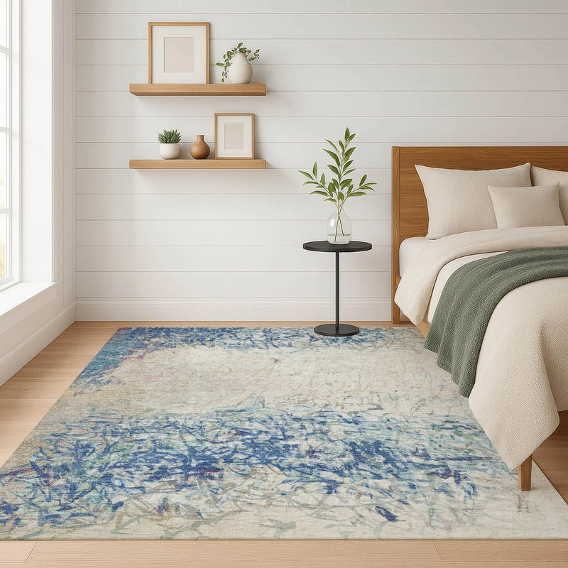 8' X 10' Navy Blue And Beige Abstract Washable Indoor Outdoor Area Rug Homeroots Outdoor