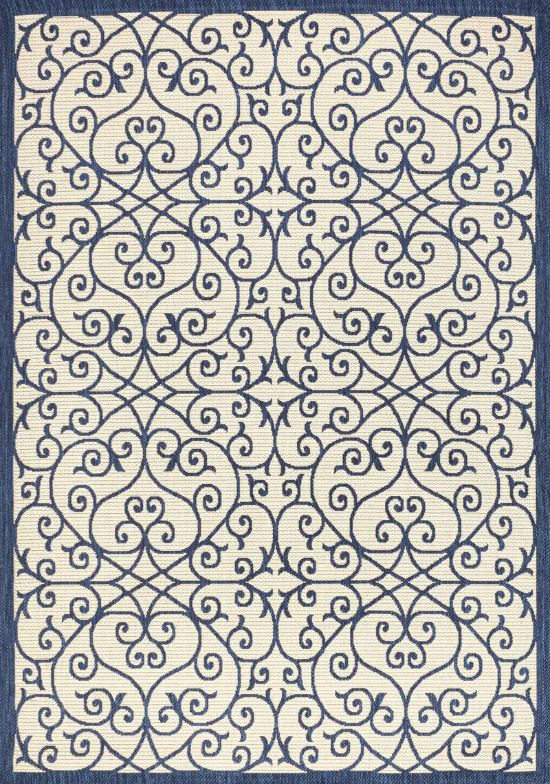 8' X 10' Navy Blue And Beige Geometric Indoor Outdoor Area Rug Homeroots Outdoor