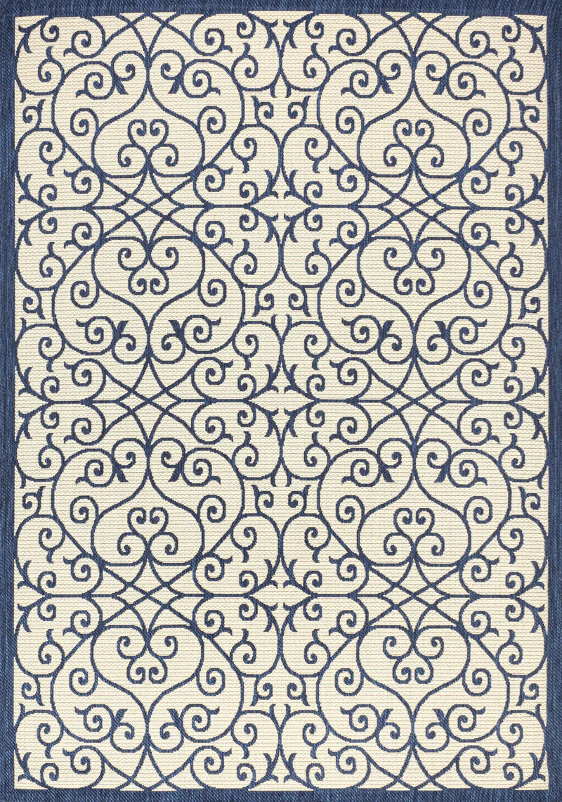 8' X 10' Navy Blue And Beige Geometric Indoor Outdoor Area Rug Homeroots Outdoor