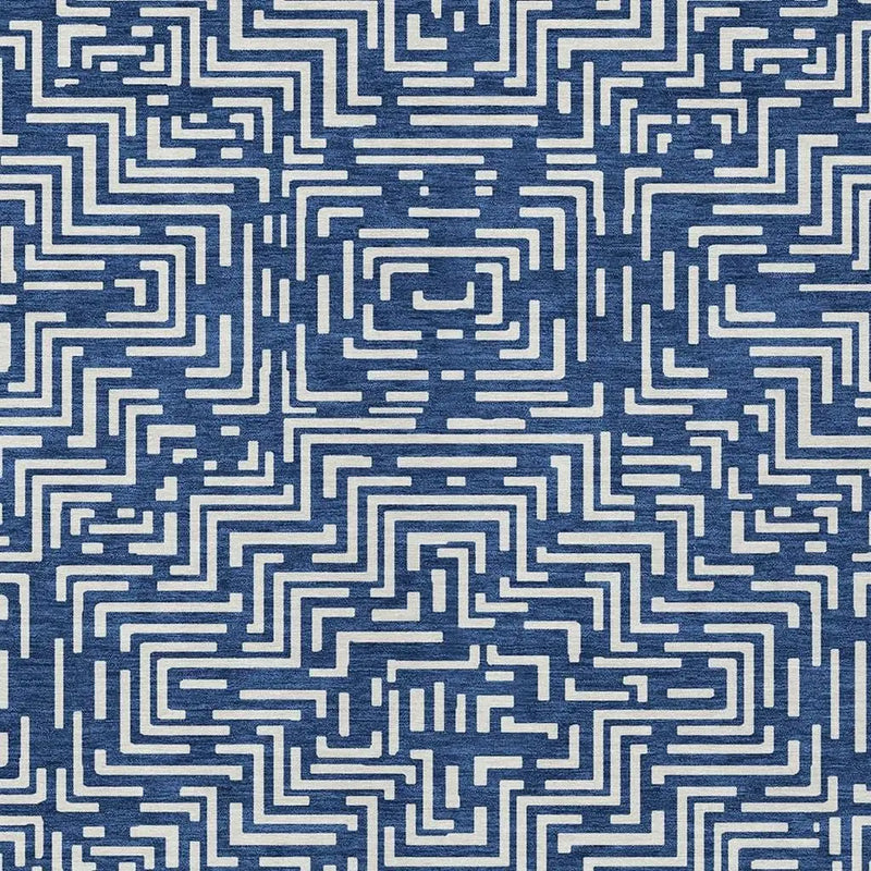 8' X 10' Navy Blue And Beige Geometric Washable Indoor Outdoor Area Rug Homeroots Outdoor