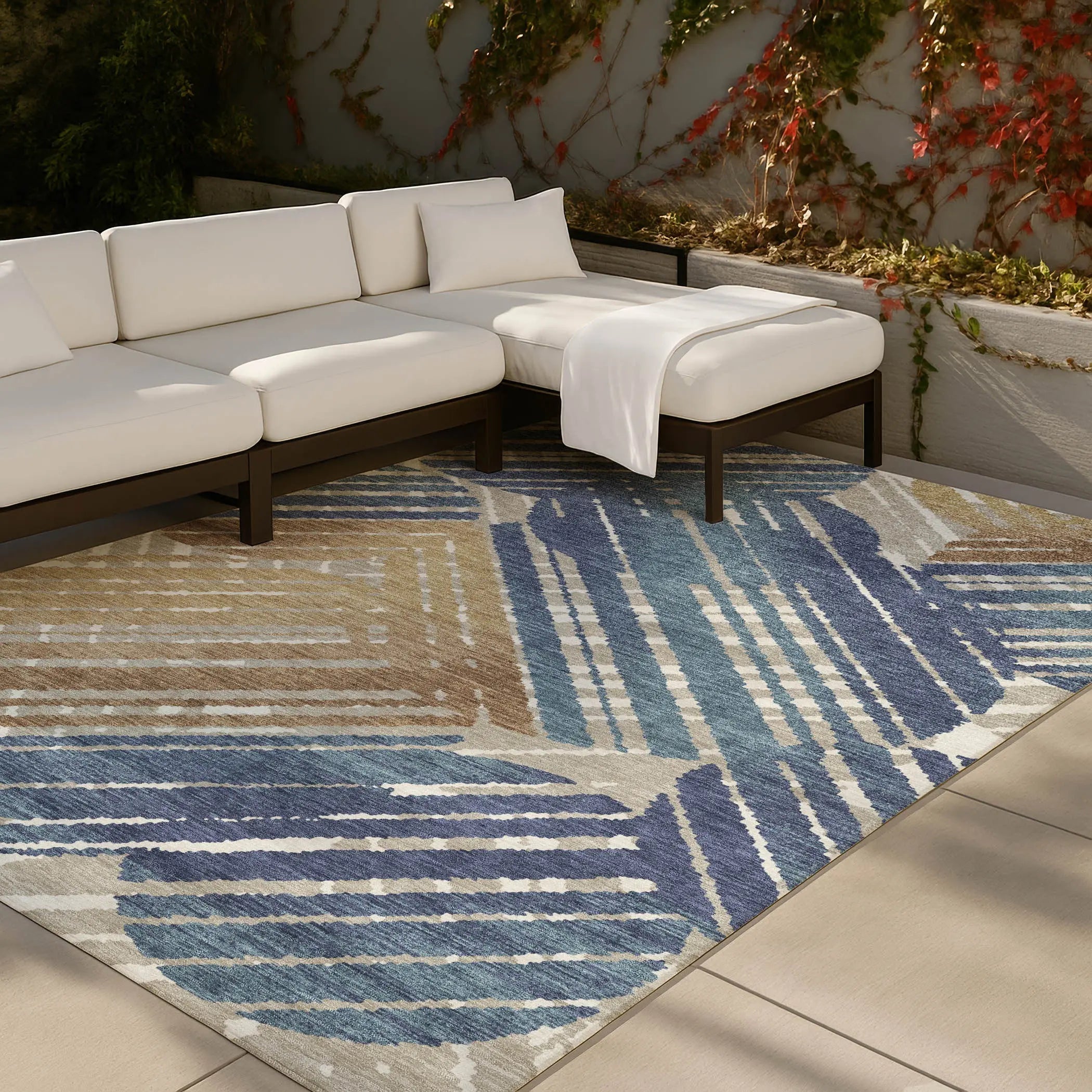 8' X 10' Navy Blue And Black Geometric Washable Indoor Outdoor Area Rug Homeroots Outdoor