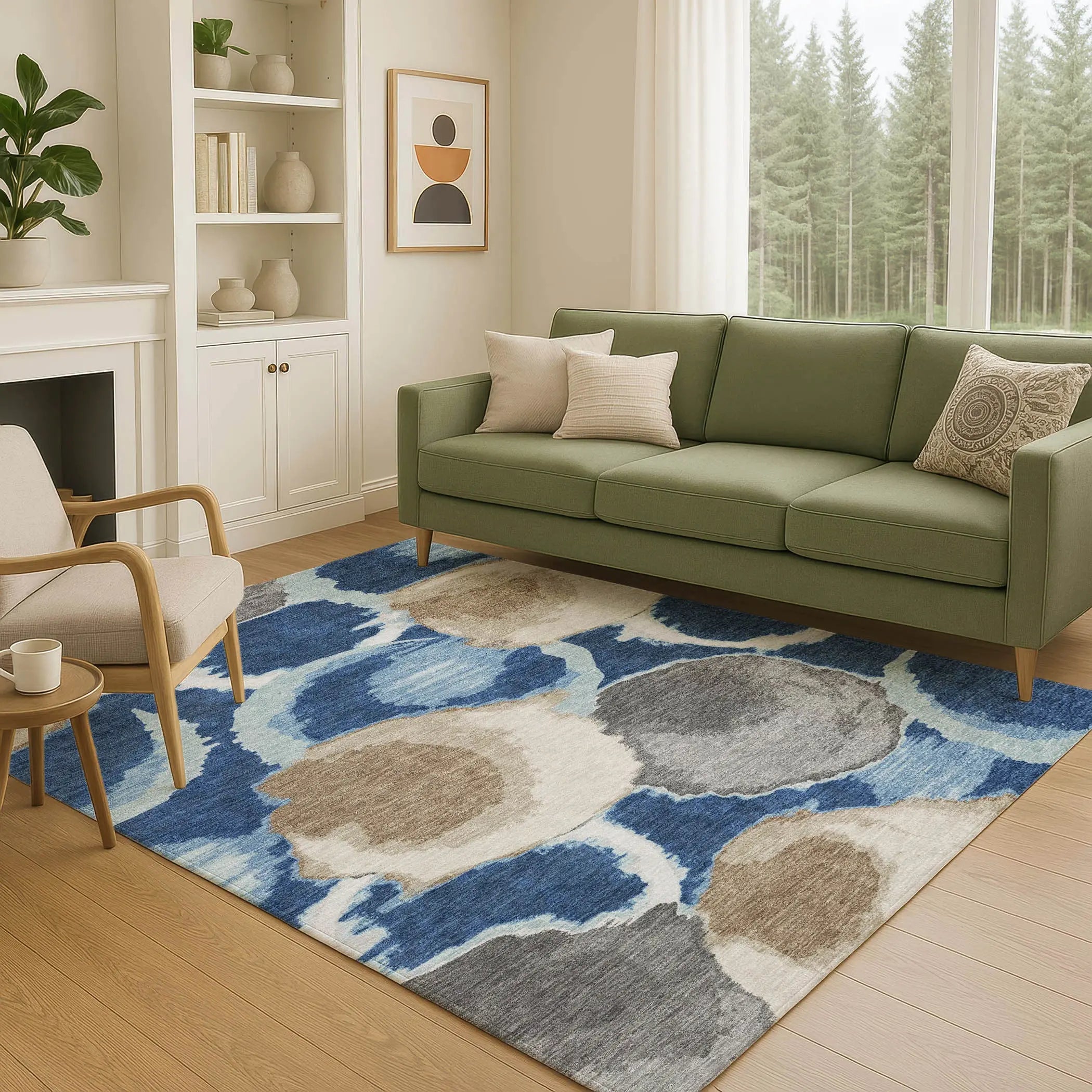 8' X 10' Navy Blue And Blue Abstract Washable Indoor Outdoor Area Rug Homeroots Outdoor