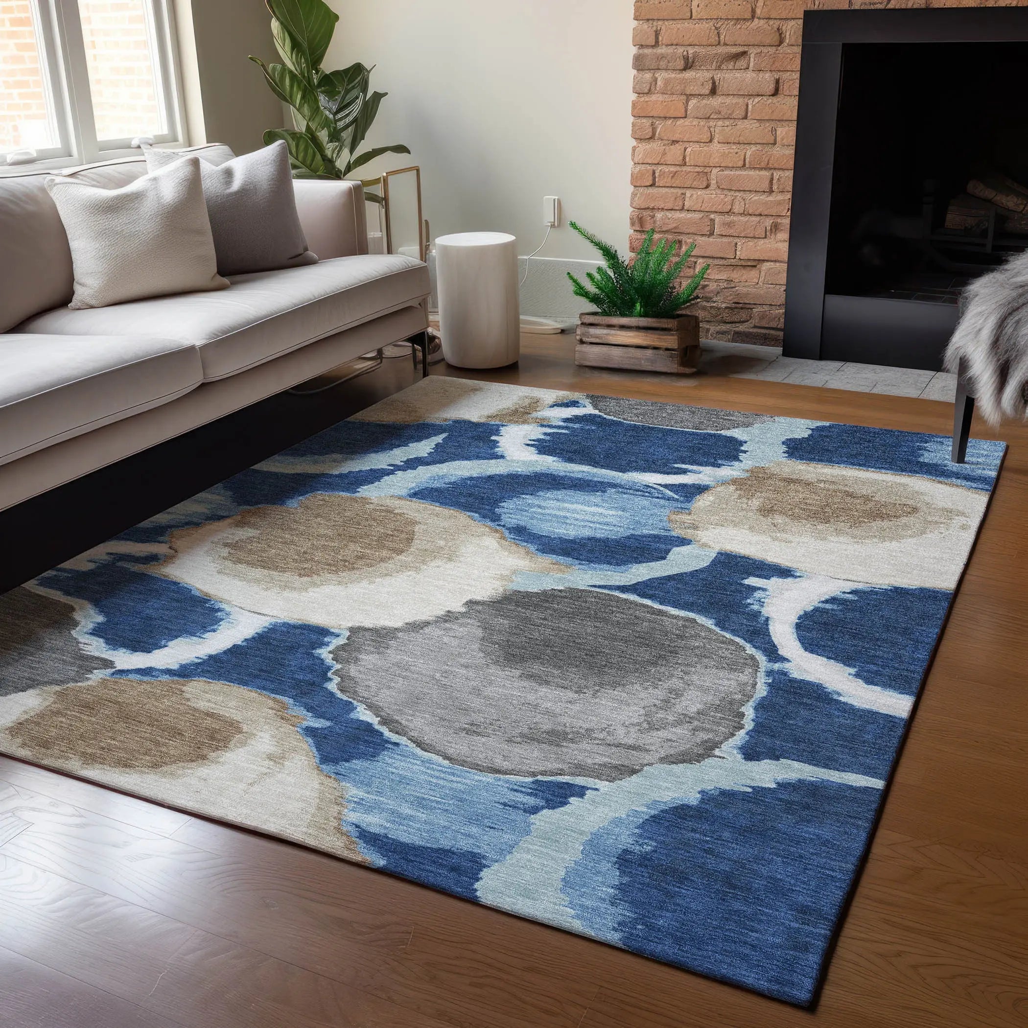 8' X 10' Navy Blue And Blue Abstract Washable Indoor Outdoor Area Rug Homeroots Outdoor