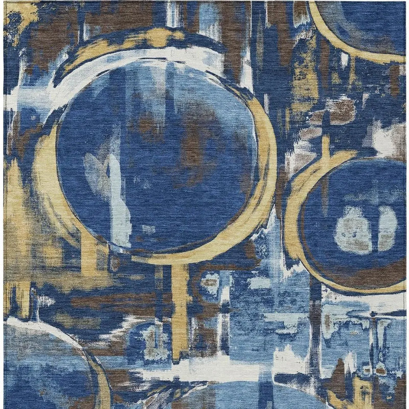 8' X 10' Navy Blue And Blue Abstract Washable Indoor Outdoor Area Rug Homeroots Outdoor