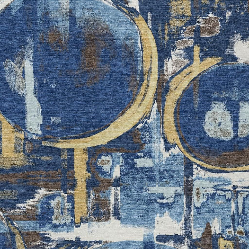 8' X 10' Navy Blue And Blue Abstract Washable Indoor Outdoor Area Rug Homeroots Outdoor
