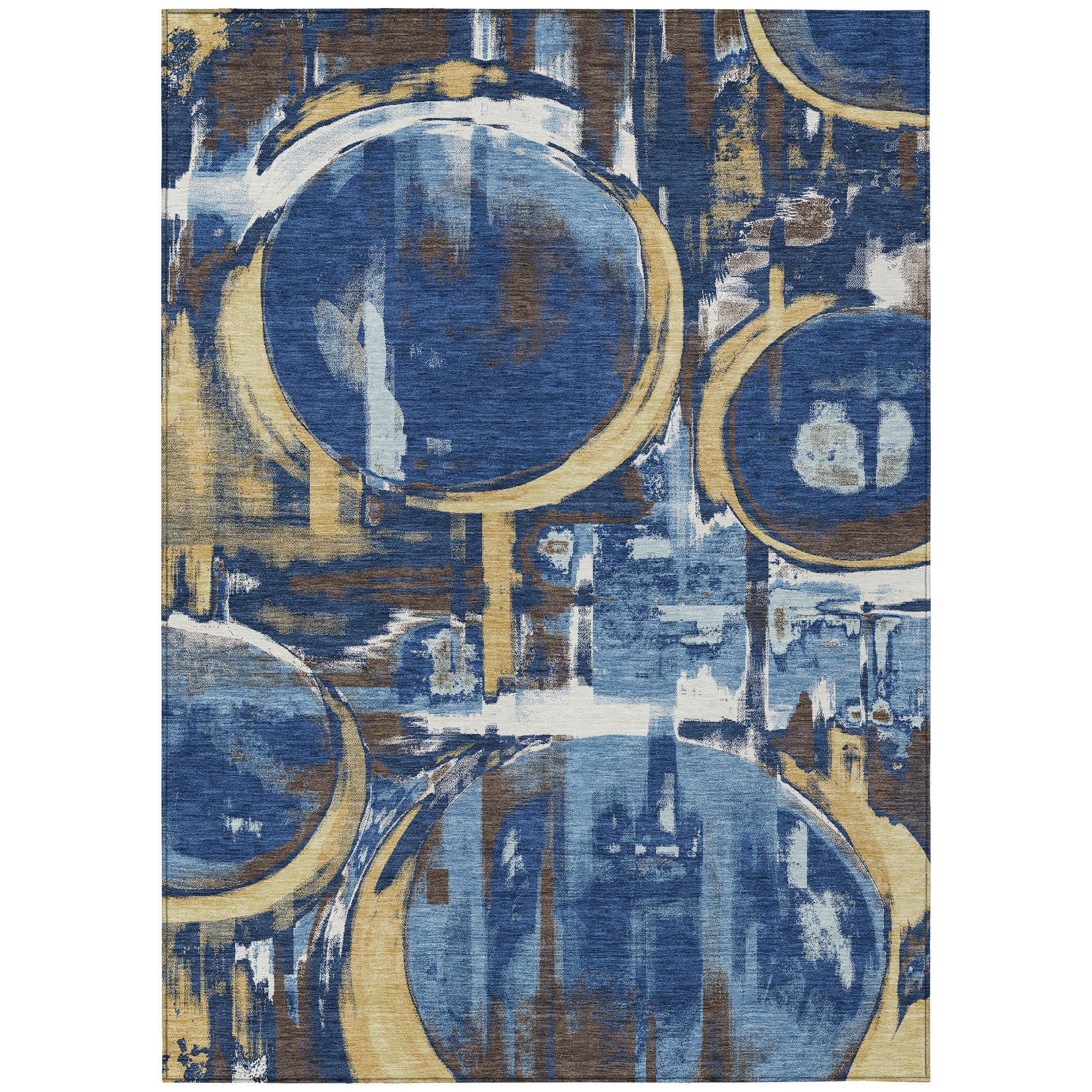 8' X 10' Navy Blue And Blue Abstract Washable Indoor Outdoor Area Rug Homeroots Outdoor