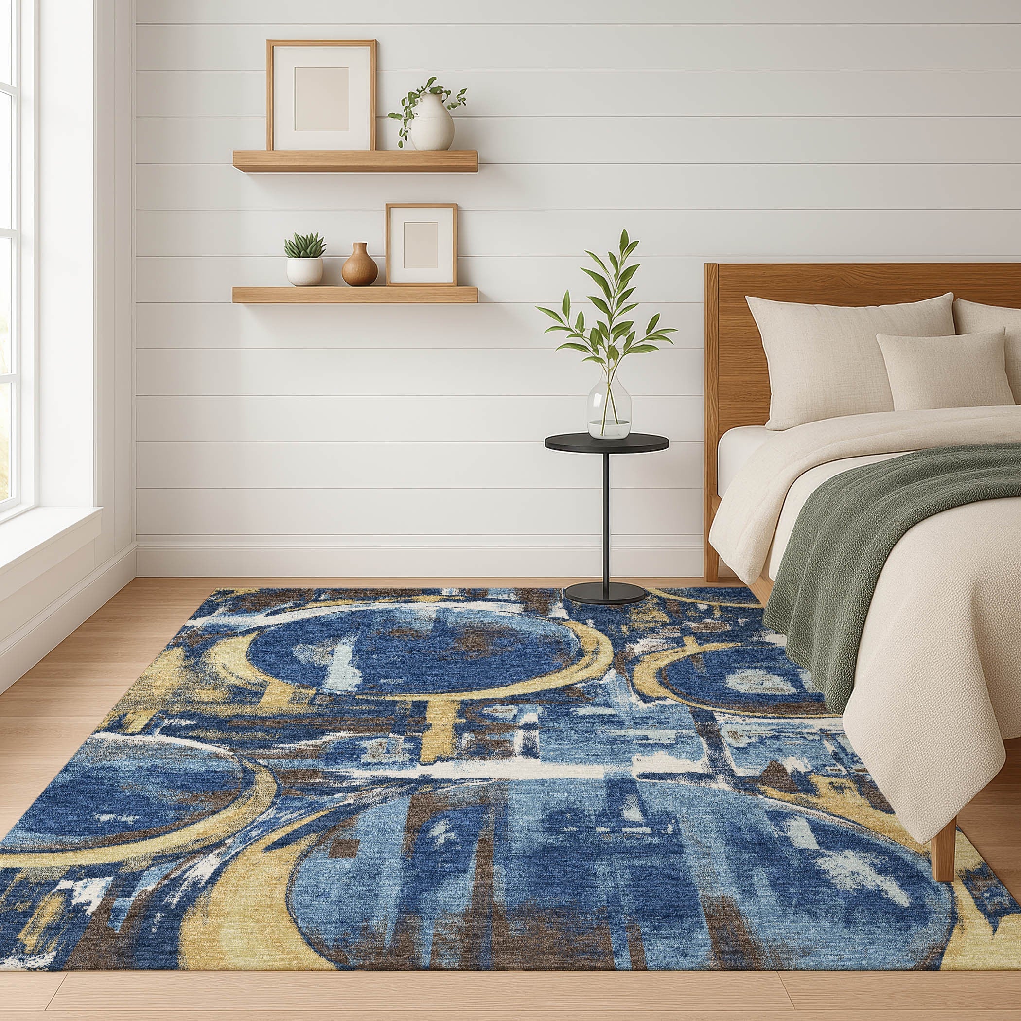 8' X 10' Navy Blue And Blue Abstract Washable Indoor Outdoor Area Rug Homeroots Outdoor