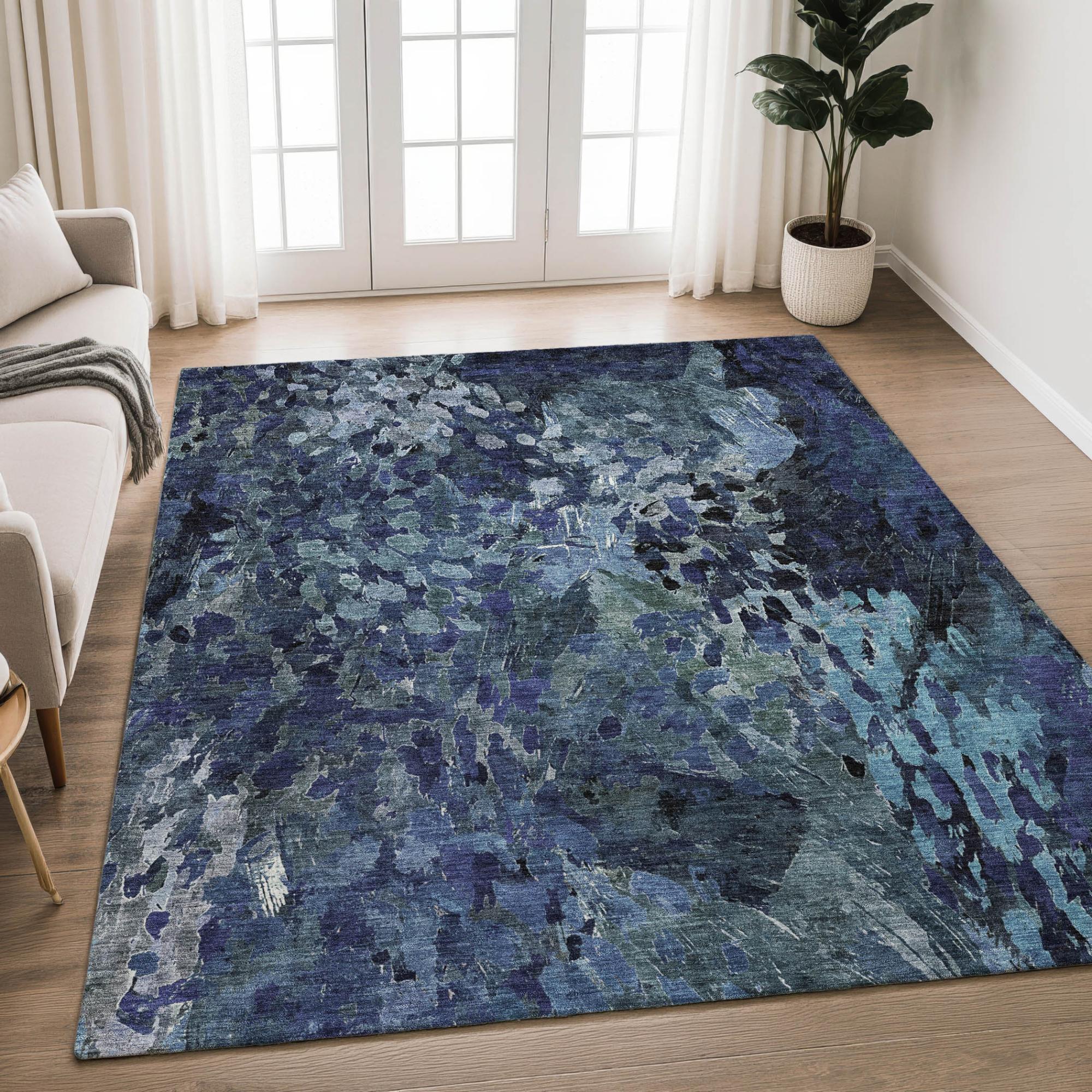 8' X 10' Navy Blue And Blue Abstract Washable Indoor Outdoor Area Rug Homeroots Outdoor