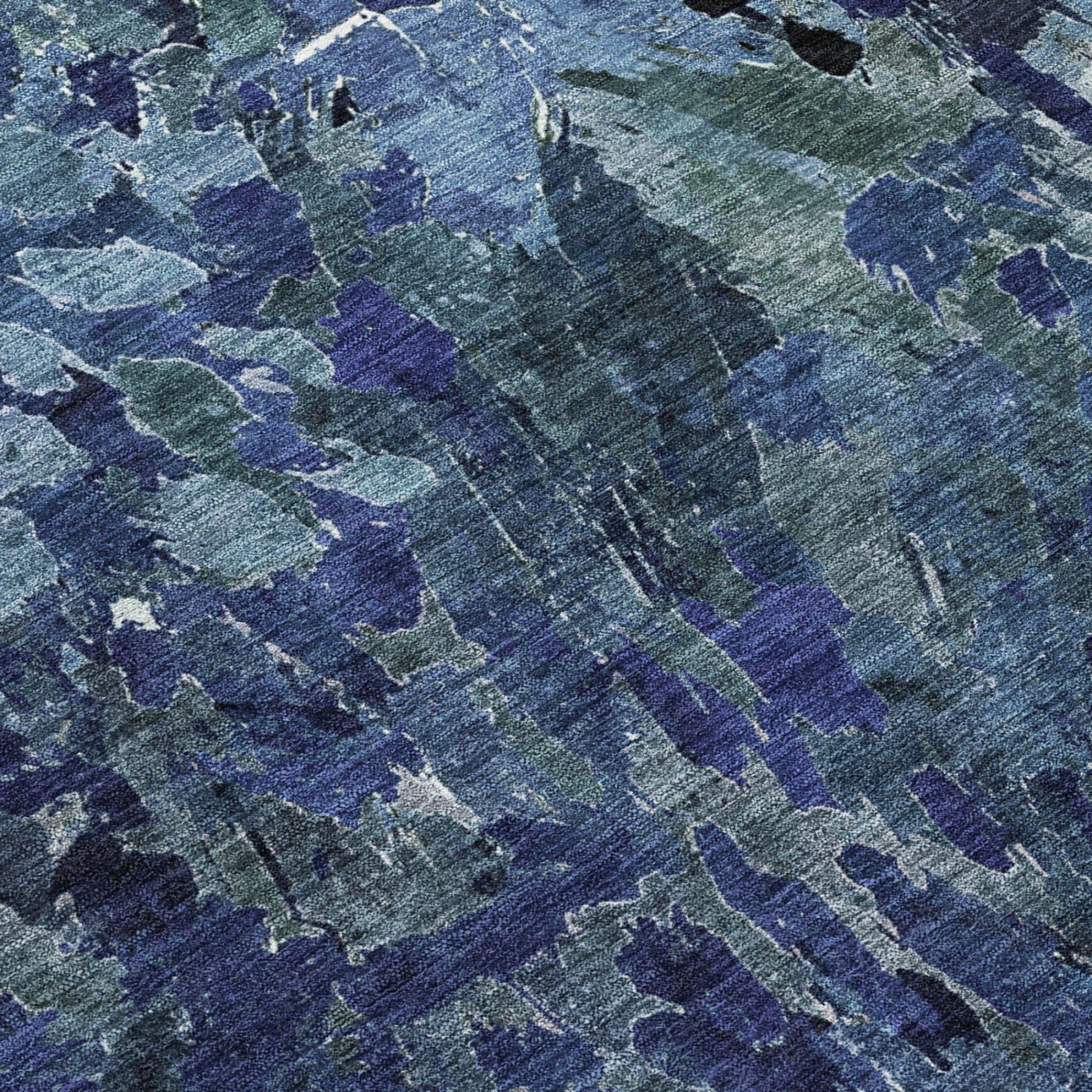 8' X 10' Navy Blue And Blue Abstract Washable Indoor Outdoor Area Rug Homeroots Outdoor