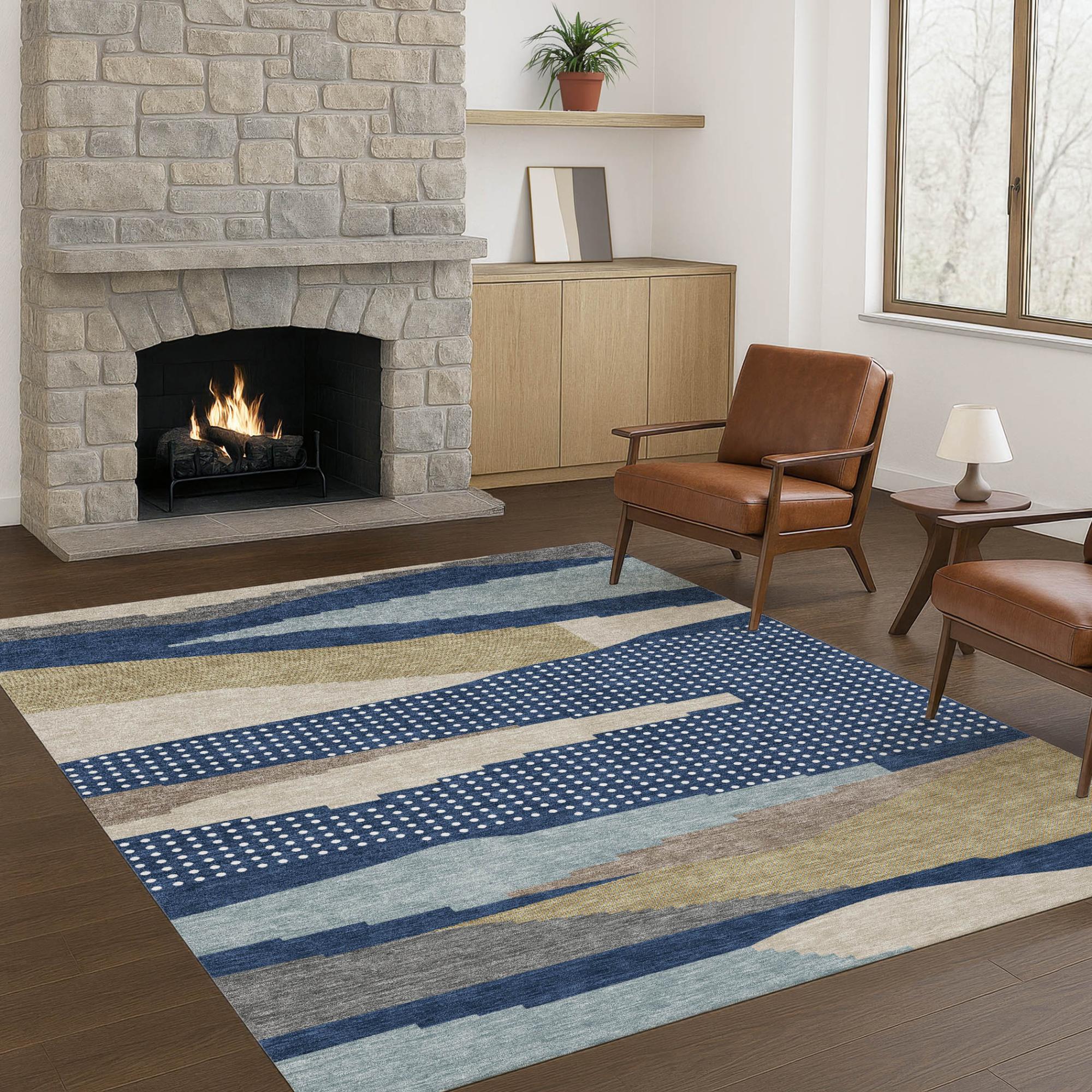 8' X 10' Navy Blue And Blue Abstract Washable Indoor Outdoor Area Rug Homeroots Outdoor