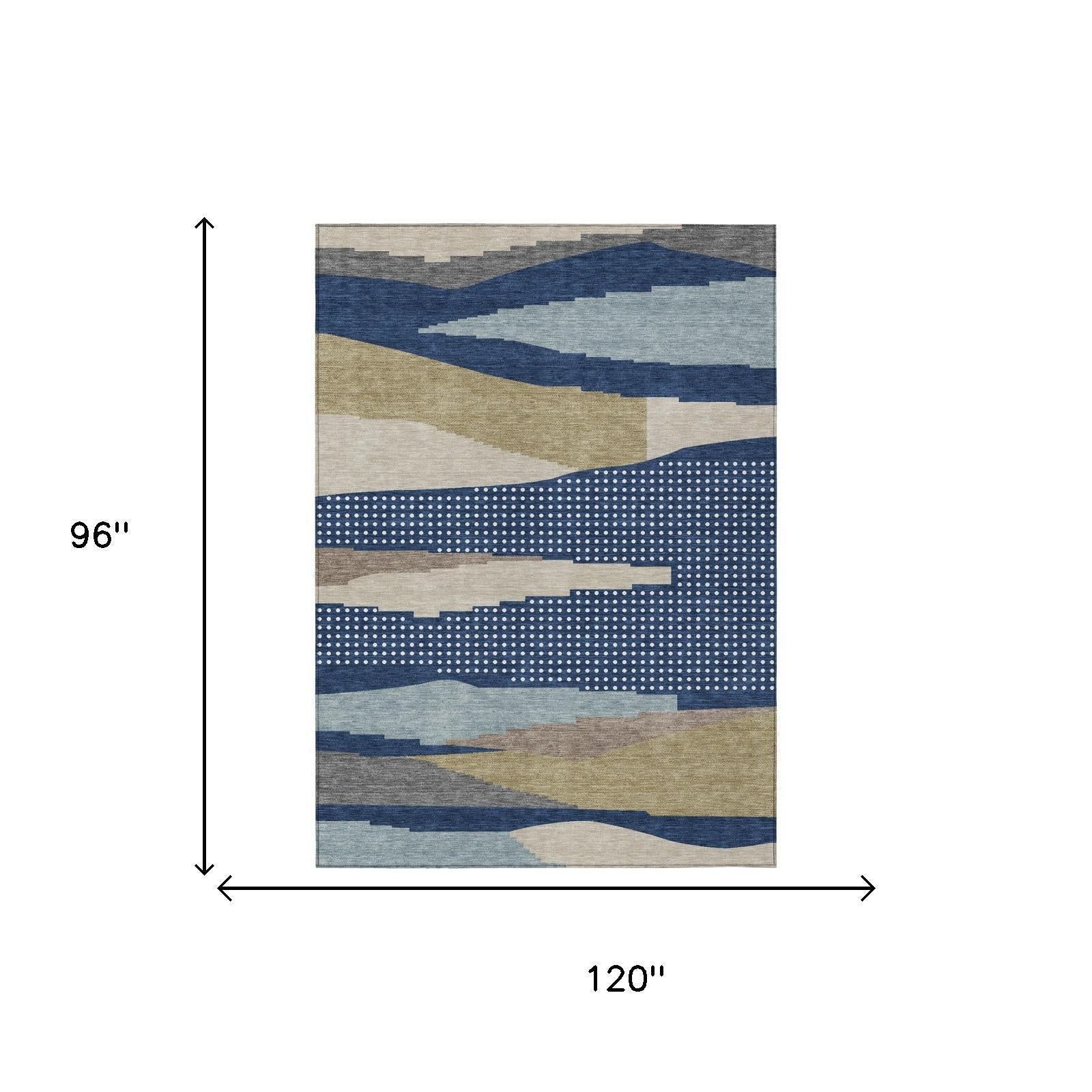 8' X 10' Navy Blue And Blue Abstract Washable Indoor Outdoor Area Rug Homeroots Outdoor