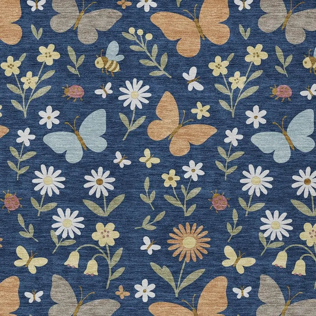 8' X 10' Navy Blue And Blue Abstract Washable Indoor Outdoor Area Rug Homeroots Outdoor