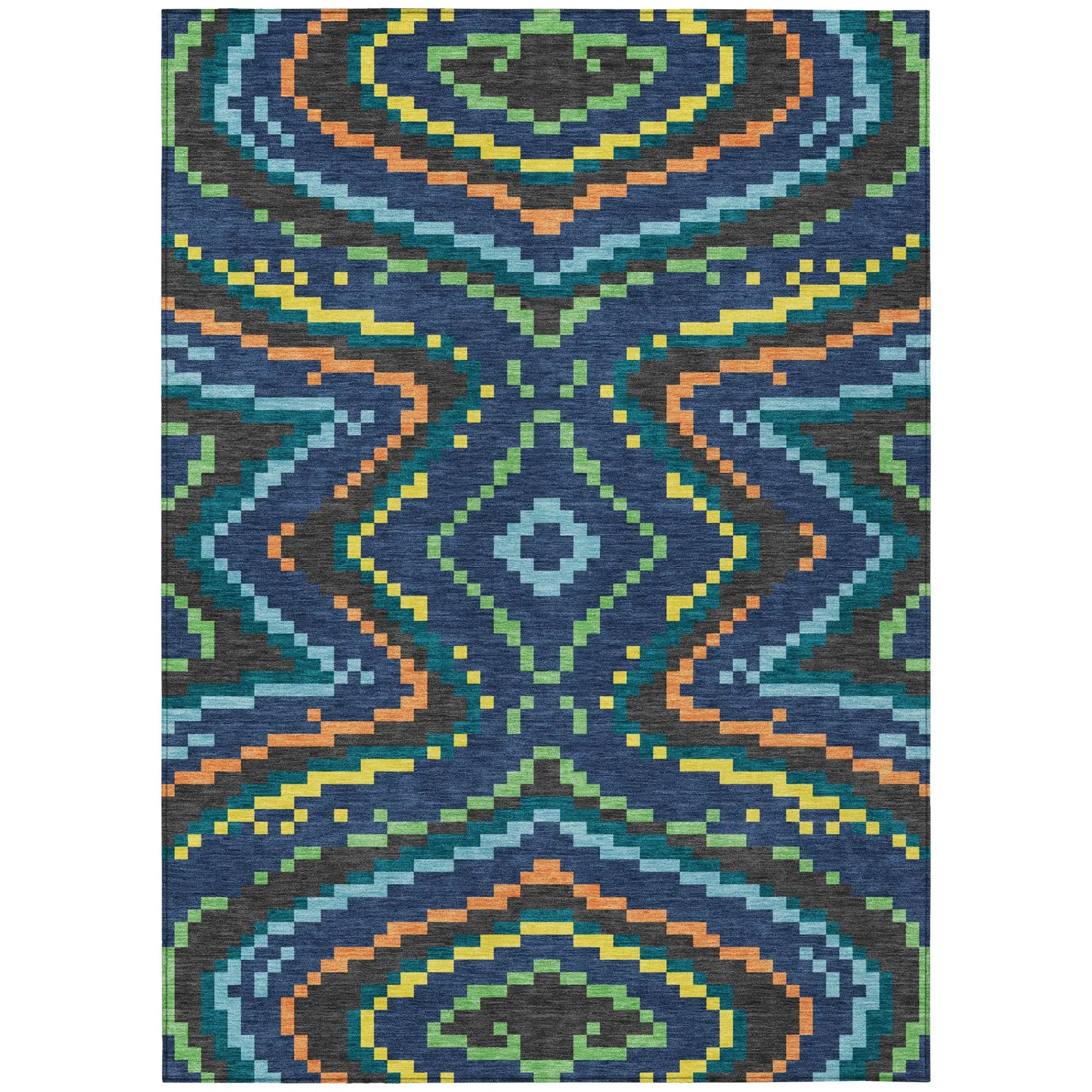 8' X 10' Navy Blue And Blue Abstract Washable Indoor Outdoor Area Rug Homeroots Outdoor