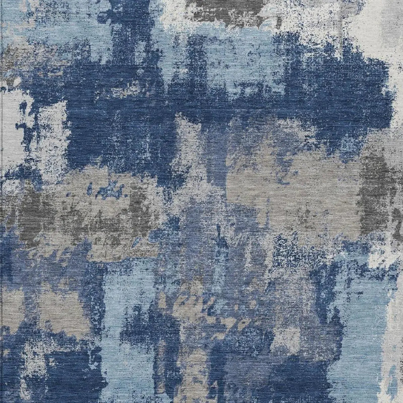 8' X 10' Navy Blue And Blue Abstract Washable Indoor Outdoor Area Rug Homeroots Outdoor