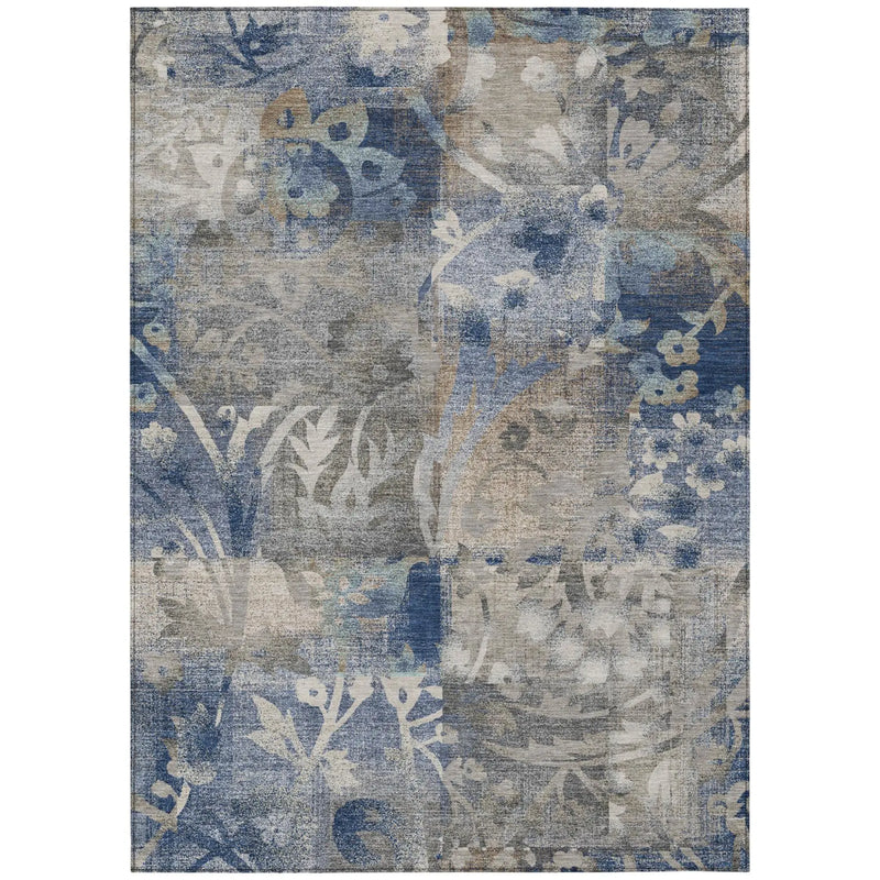 8' X 10' Navy Blue And Blue Botanical Leaves Washable Indoor Outdoor Area Rug Homeroots Outdoor